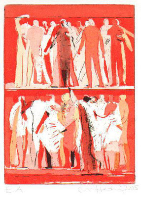 Etagen - rot, Radierung, 2005, 17x12,5cm