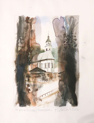 Maria Schnee, Obermauern, 2026, Entwurf für eine Radierung, Aquarell, 40x30cm