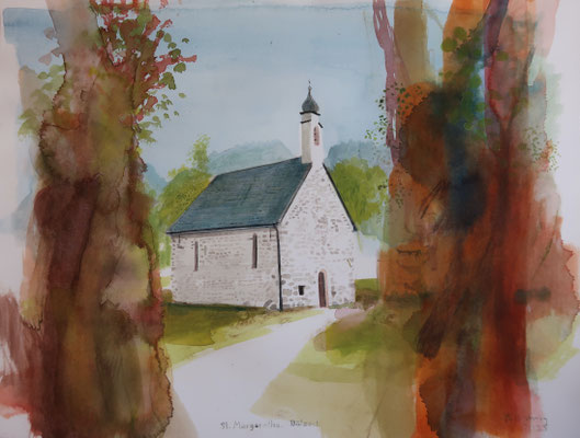 St. Margaretha, Margarethenkirchl, Dölsach, 1, 2025, Aquarell, 31x41cm