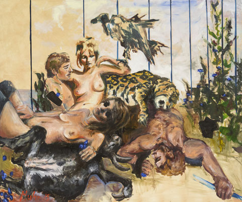 The bacchanal sessions I, 2015, Öl und Acryl auf Leinwand, 100 x 120 cm