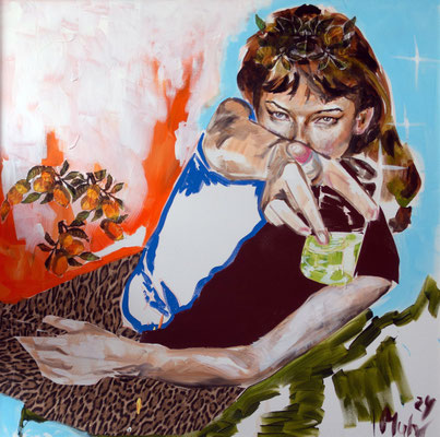 Clairvoyante flamboyante (Cassandra), 2024, Mischtechnik auf Leinwand, 120 x 120 cm