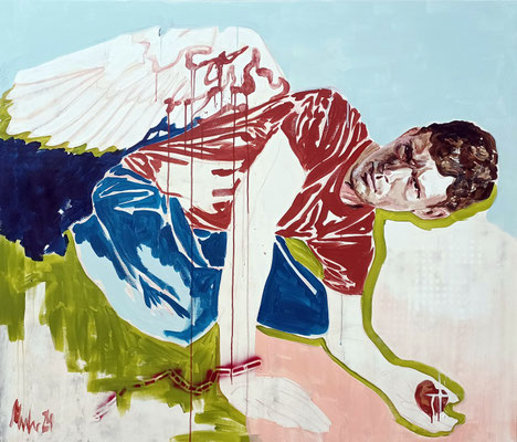 My heart, 2024, Acryl, Öl, Pastell und Sprühfarbe auf Leinwand, 120 x 140 cm