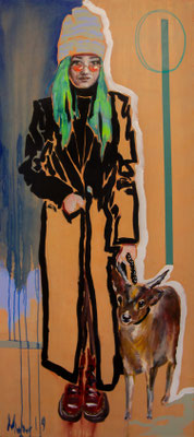 Companion, 2019, Mischtechnik auf Leinwand, 180 x 80 cm (Foto: Lena Schabus)
