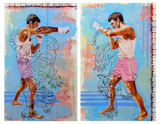 Nemea (2-tlg.), 2024, Mischtechnik auf Leinwand, 200 x 250 cm