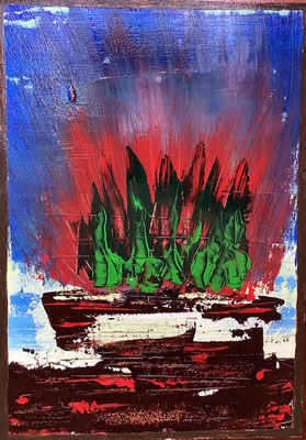 AUSGEBRANNT: 34x24cm //  Acryl auf Papier - auf  KAPA fix aufgezogen, 2020