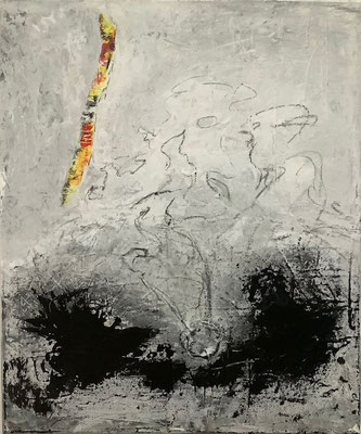 IN VERBINDUNG BLEIBEN: 50x60x2cm, Mischtechnik auf Leinwand, 2023 - VERKAUFT