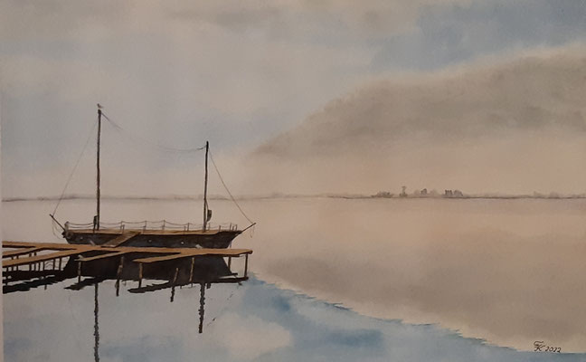 Segelschiff am Kai - 38x57 cm