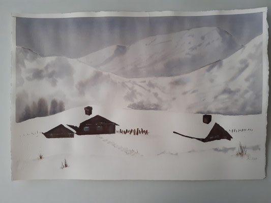 Dorf im Schnee 2 - 38x57 cm