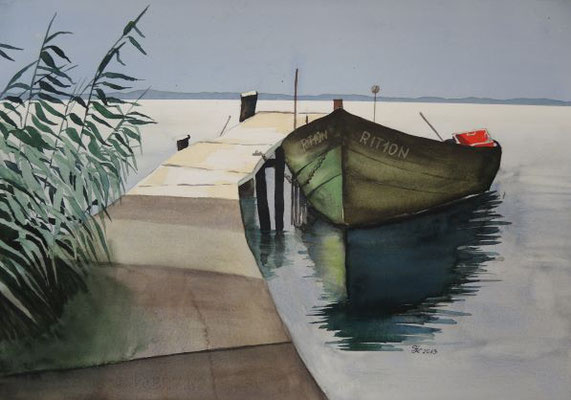 Ruderboot am Steg - 38x55,5 cm