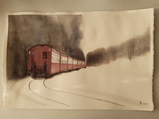 Zug im Winterwald - 38x57 cm