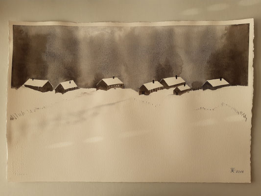Dorf im Schnee 1 - 38x57 cm