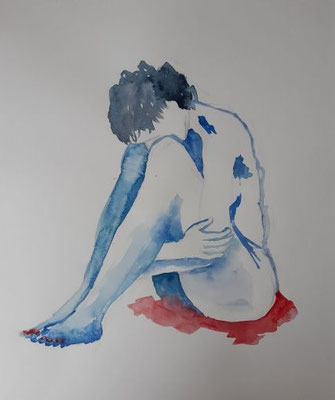 Frau kauernd - 50x65 cm