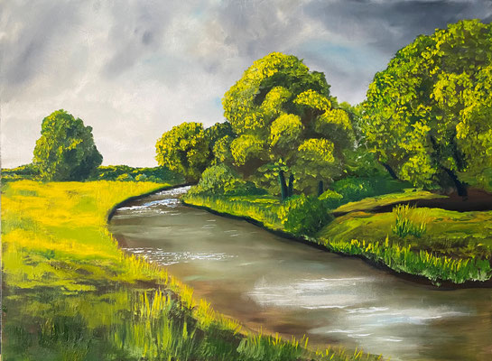 Naderend onweer, olieverf, 60x90cm