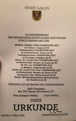 Aalener Sportlerehrung 2017 durch Herrn Oberbürgermeister Thilo Rentschler 4. März hier: Stadthalle Aalen