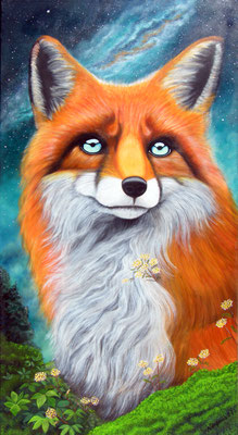 L'Esprit du Renard Cosmique - acrylique sur toile 50x100cm (600€) - © B.Dupuis 2025