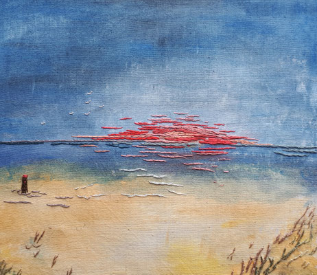 2019. Strandgezicht, met ondergaande zon