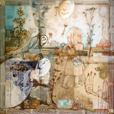 "Flora" 1, Mischtechnik/Papier/Leinen