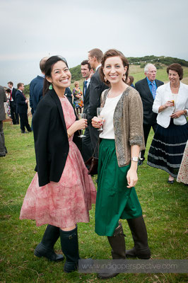 35-woolacombe-barricane-beach-wedding-north-devon-guests-smiles-wellies