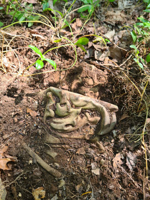 von einem Pfadfinder-Helfer wurden Dachziegel aufgefunden, die auf ein rundes Dach hinweisen