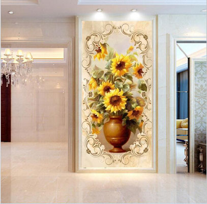 Voici un magnifique bouquet de tournesols qui ne se fanent jamais et embellisent la pièce où ils se trouvent. En vente chez Zappandoo, revêtements murales exceptionnels.