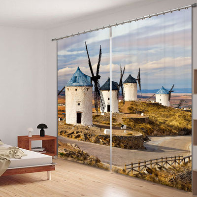 Rideaux 3D pour la chambre à coucher avec des paysages de rêve et effet trompe oeil avec un agrandissement visuel de l'espace.