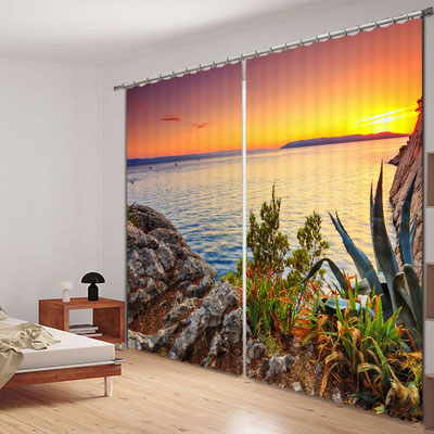 Rideaux 3D pour la chambre à coucher avec des paysages de rêve et effet trompe oeil avec un agrandissement visuel de l'espace.
