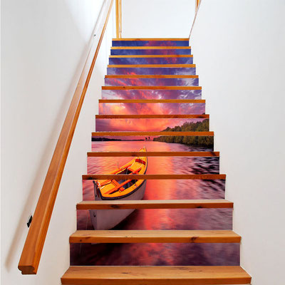 revêtement en 3D et en pvc spécial lieu de passage comme un escalier. Résistant, étanche et autoadhésif avec une vaste gamme  de motifs, en vente chez Zappandoo.      