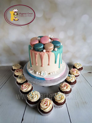 Driptaart met macarons gender reveal