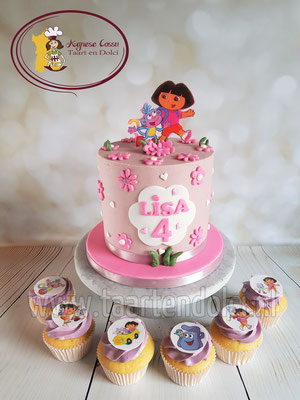 Dora taart afgesmeerd met ganache