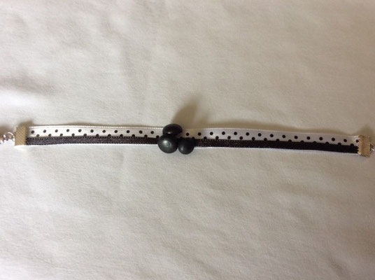 Bracelet tissu petits pois 3 boutons noir - Référence : BRATIS42BOUNOI3