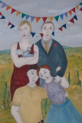 Portrait de famille jour de fête 2, huile sur papier 24x30cm