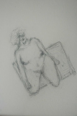 Femme à genoux, Graphite format approximatif 24x30, janvier - mars 17