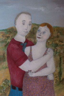 Portrait de famille avec paysage 4, huile sur papier 24x30cm