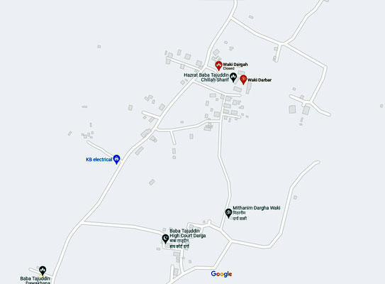 Map showing Waki village & Tajuddin Baba's Dargah.