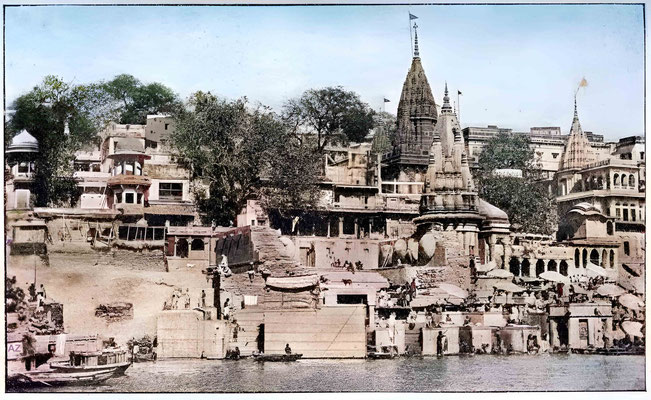 Benares and the banks of the Ganges River in the 1900s. Image rendered by Anthony Zois.