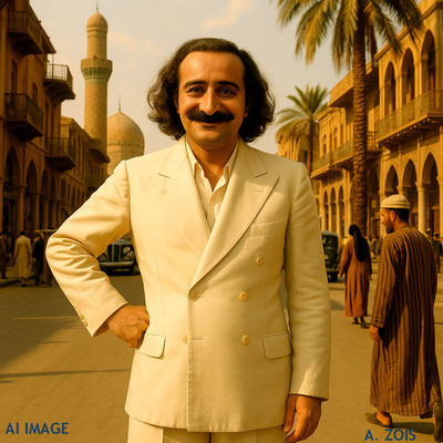 AI image showing Meher Baba in Baghdad, Iraq. Image produced by Anthony Zois.