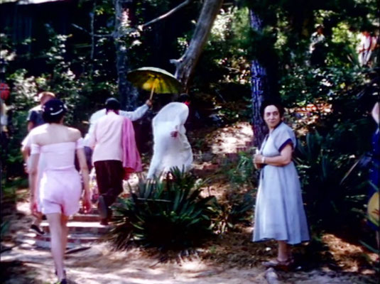 1956 ; Meher Center, Myrtle Beach, SC. ; Meher Baba walking up the steps from the bridge. The images were captured by Anthony Zois from a film by Sufism Reoriented.