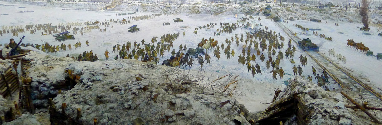 Painting of the Soviet Army advancing against the Axis forces