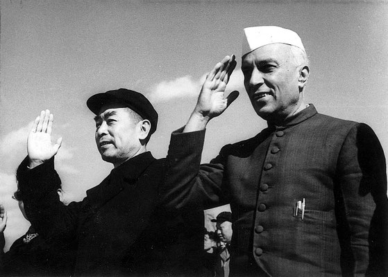 Jawaharlal Nehru with Zhou Enlai in Beijing in October 1954