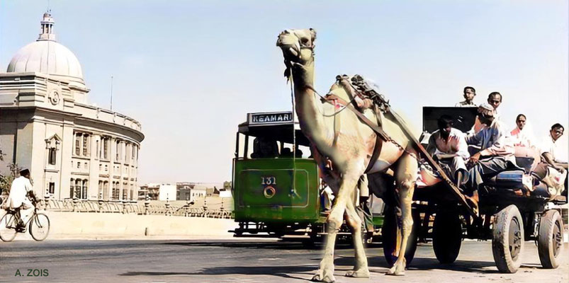 Tram heading towards Keamari, the port of Karachi. Image rendering by Anthony Zois.