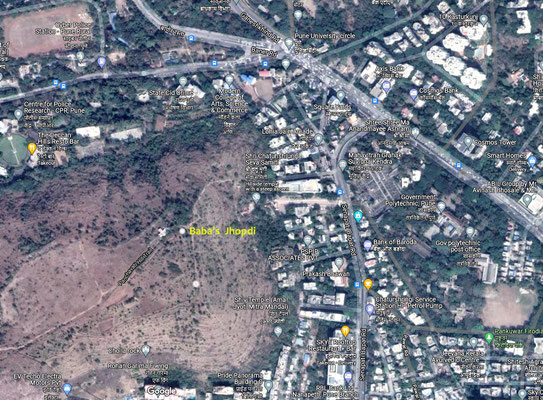 Aerial view of the Jhopdi's location on Chaturshringi Hill, Pune - close up