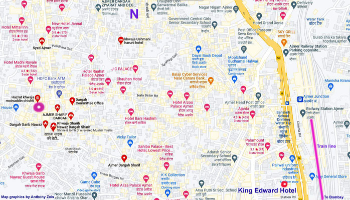 Map : Dargah of Perfect Master Khwaja Moinuddin Chisti at Ajmer