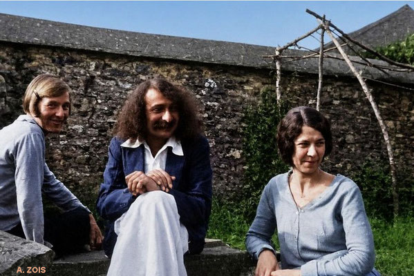1931 : Meher Baba with Margaret Starr (left) and Kim Tolhurst at East Challacombe. Image rendition by Anthony Zois. BP