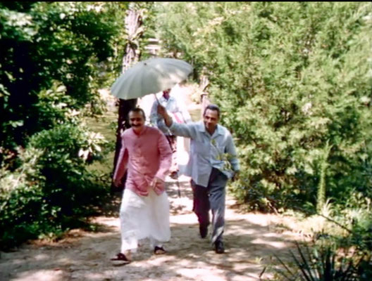 1956 ; Meher Center, Myrtle Beach, SC. ; Meher Baba walking across the Center's bridge. The images were captured by Anthony Zois from a film by Sufism Reoriented.