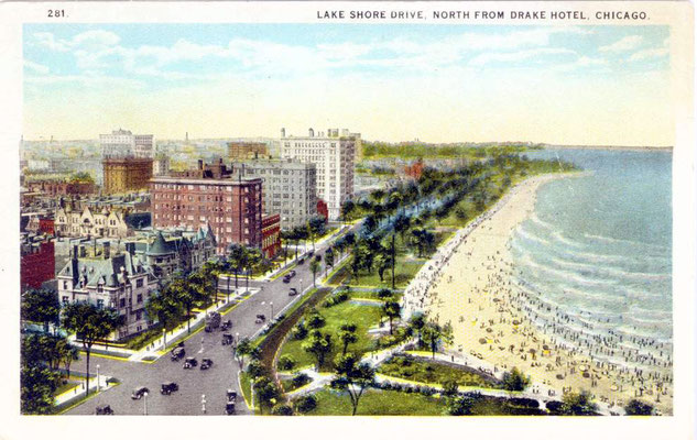Postcard ; Chicago - Lake Shore Drive - looking north from the Drake Hotel