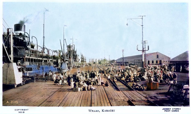 Passengers at Kiamari wharf in 1930. Image rendition by Anthony Zois.