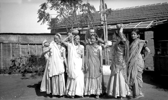 MSI Collection ; India - ( L-R ) Margaret Craske, Kitty Davy (behind), Delia De Leon, Norina Matchabelli, Korshed Irani, Mehera Irani & Mani Irani.