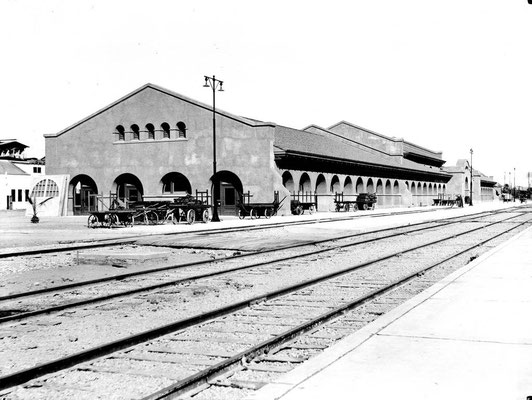 The west side of the building at trackside
