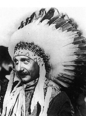Einstein at the Grand Canyon, 1922, wearing an Indian chief's head-dress