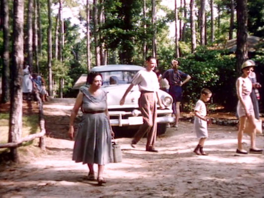 1956 ; Meher Center, Myrtle Beach, SC. ; The Karrasch family walking on the Center and Annarosa'a mother Theresa DeBlasio (left). The images were captured by Anthony Zois from a film by Sufism Reoriented.